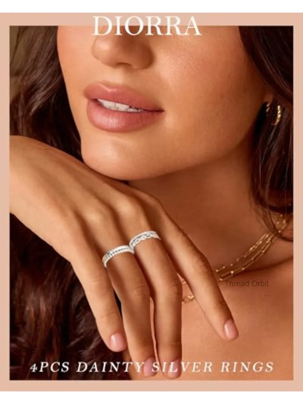 4PCS Thin Stackable Cubic Zirconia Silver Rings Set Size 5-10